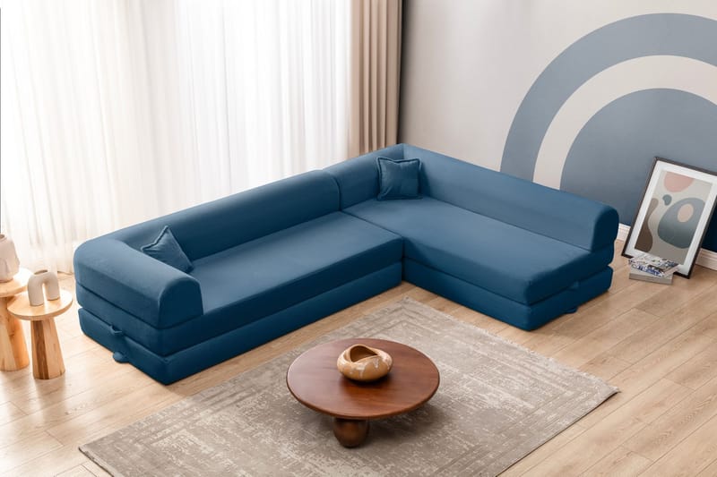 Pento L-formet Hjørnesovesofa 190x280 cm i Stoff - Blå - Møbler - Sofaer - Sovesofaer