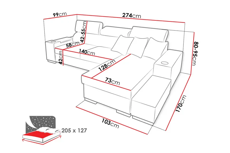 Pereso Hjørnesofa Venstre - Grå - Møbler - Sofaer - Sovesofaer