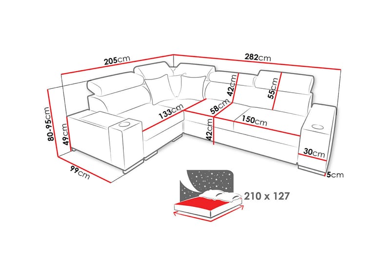Perseo Divansovesofa 282x205x95 cm - Møbler - Sofaer - Sovesofaer