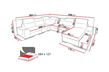 Perseo Divansovesofa 358x282x95 cm - Møbler - Sofaer - Sovesofaer