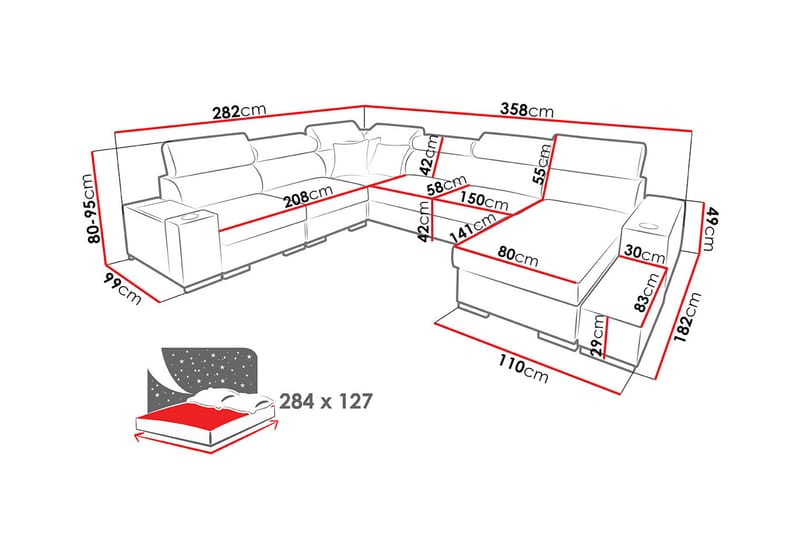 Perseo Divansovesofa 358x282x95 cm - Møbler - Sofaer - Sovesofaer