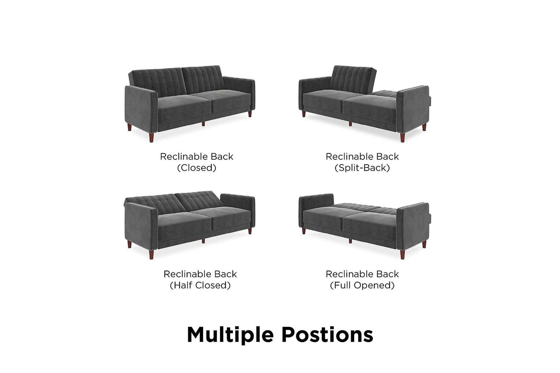 Pin Tufted 2-seters Sovesofa Fløyel/Grå - Dorel Home - Møbler - Sofaer - Sovesofaer