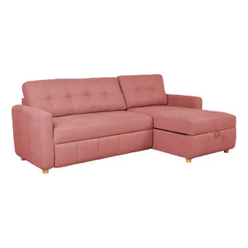 Porsen Vendbar L-formet Hjørnesovesofa 128x198 cm med Oppbevaring i Stoff - Rosa - Møbler - Sofaer - Sovesofaer