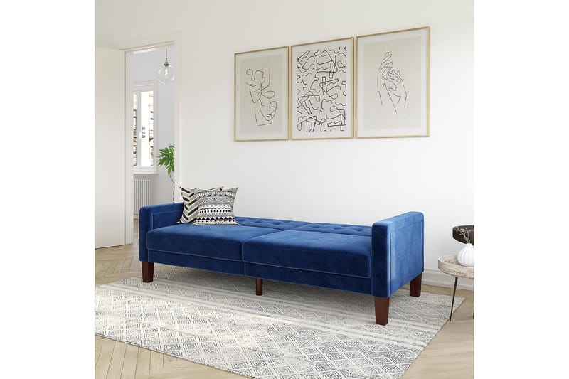 Porter 2-seters Sovesofa Fløyel/Blå - Dorel Home - Møbler - Sofaer - Sovesofaer - 2 seters sovesofa