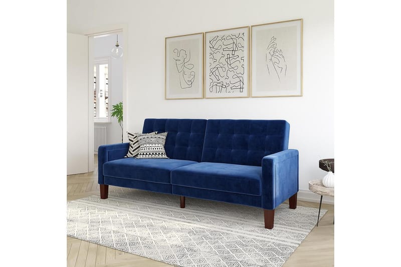 Porter 2-seters Sovesofa Fløyel/Blå - Dorel Home - Møbler - Sofaer - Sovesofaer - Langsgående sovesofa