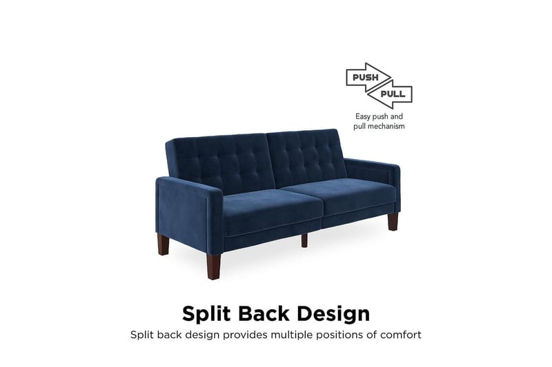 Porter 2-seters Sovesofa Fløyel/Blå - Dorel Home - Møbler - Sofaer - Sovesofaer - Langsgående sovesofa
