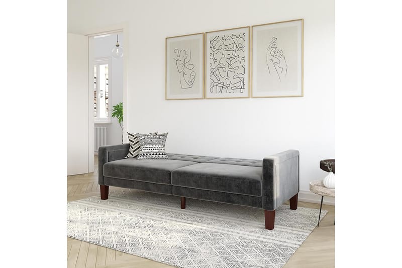 Porter 2-seters Sovesofa Fløyel/Grå - Dorel Home - Møbler - Sofaer - Sovesofaer - 2 seters sovesofa