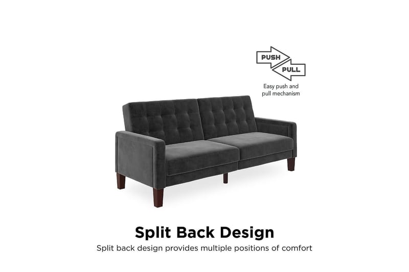 Porter 2-seters Sovesofa Fløyel/Grå - Dorel Home - Møbler - Sofaer - Sovesofaer - 2 seters sovesofa