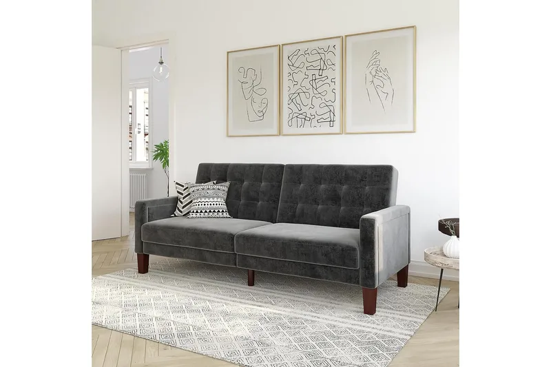 Porter 2-seters Sovesofa Fløyel/Grå - Dorel Home - Møbler - Sofaer - Sovesofaer - Langsgående sovesofa