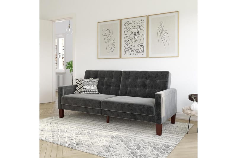 Porter 2-seters Sovesofa Fløyel/Grå - Dorel Home - Møbler - Sofaer - Sovesofaer - 2 seters sovesofa