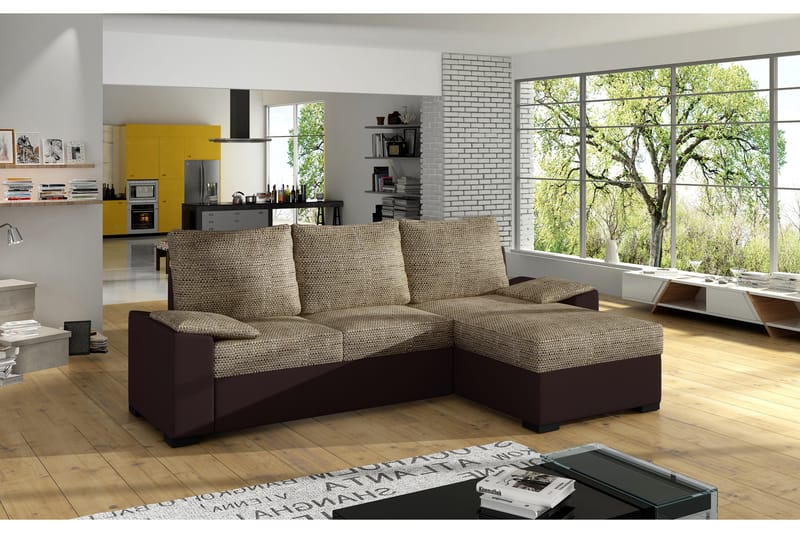 Portomouro Sovesofa med Divan - Beige/Brun - Sovesofaer - Sovesofa divan