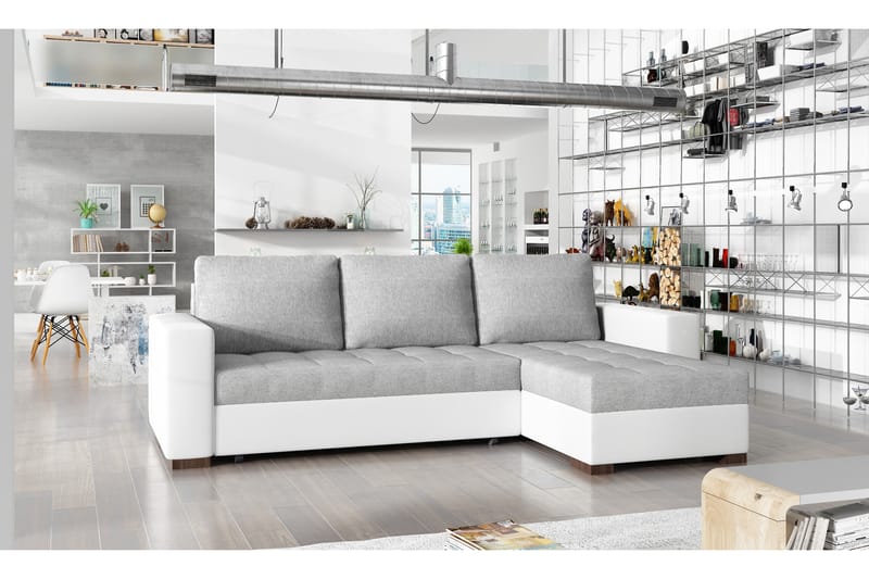 Potes Sovesofa med Divan - Grå/Hvit - Møbler - Sofaer - Sovesofaer