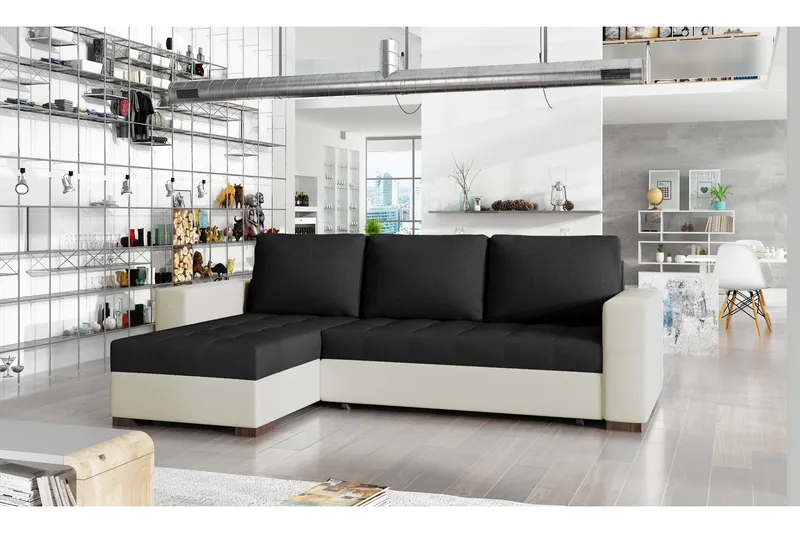 Potes Sovesofa med Divan, Svart/Beige