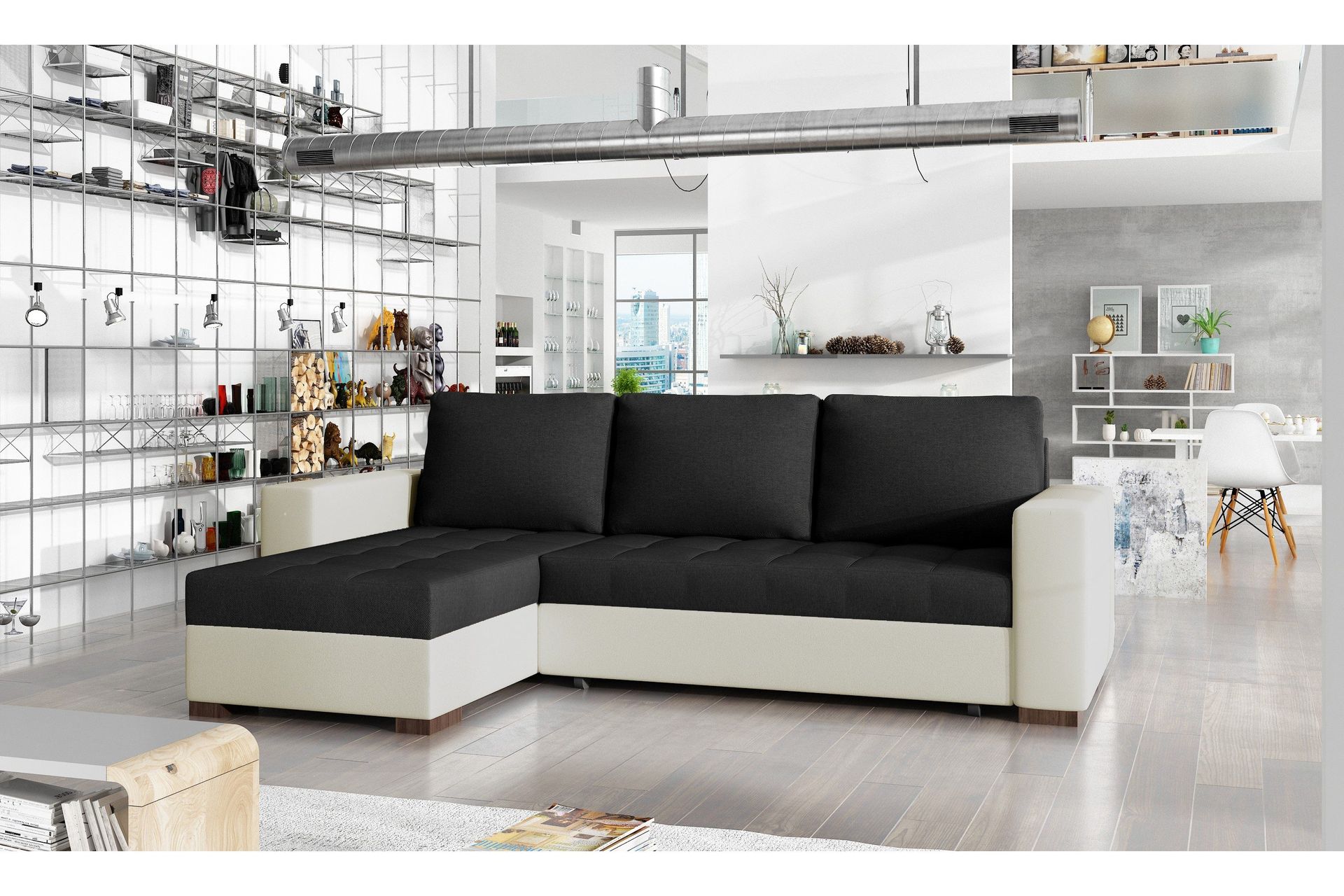 Potes Sovesofa med Divan - Svart/Beige