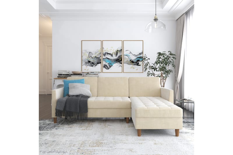 Presley 3-sits Divansovesofa Justerbar Kremhvit/Tre - Dorel Home - Møbler - Sofaer - Sovesofaer - Sovesofa divan