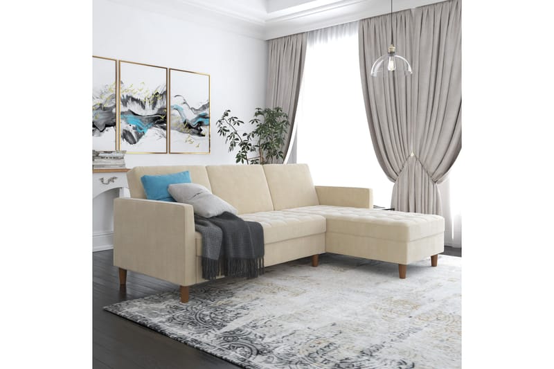 Presley 3-sits Divansovesofa Justerbar Kremhvit/Tre - Dorel Home - Møbler - Sofaer - Sovesofaer - Sovesofa divan