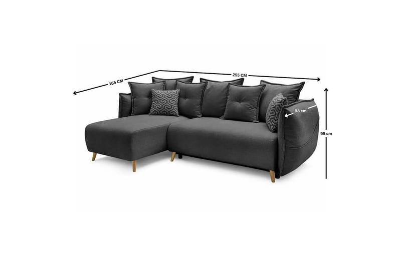 Puffin Sovesofa med divan 3-seter - Antrasitt - Møbler - Sofaer - Sovesofaer