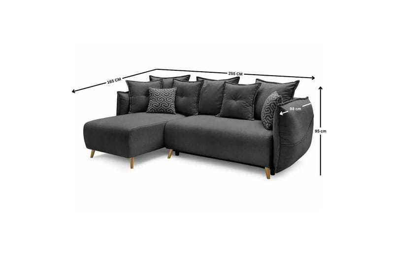 Puffin Sovesofa med divan 3-seter - Antrasitt - Møbler - Sofaer - Sovesofaer