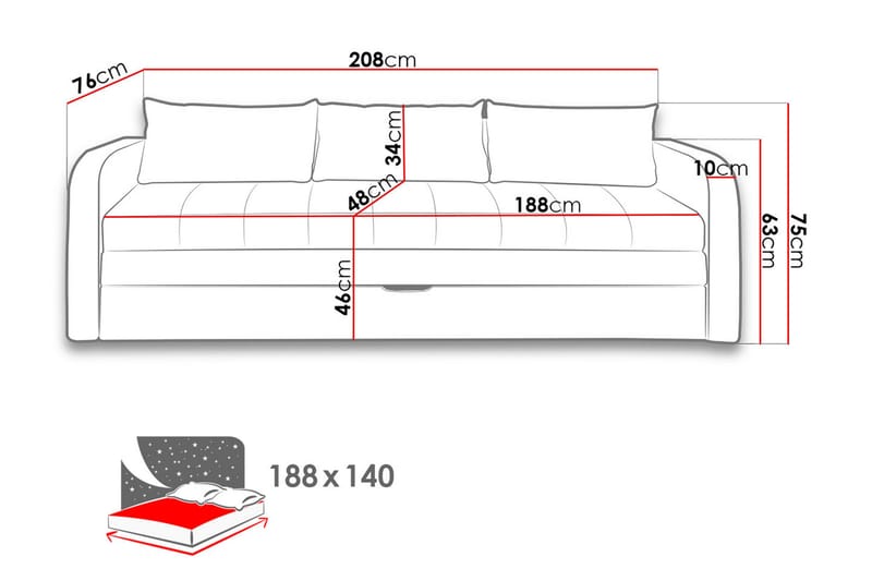 Rafal Sovesofa 208x76x75 cm - Møbler - Sofaer - Sovesofaer