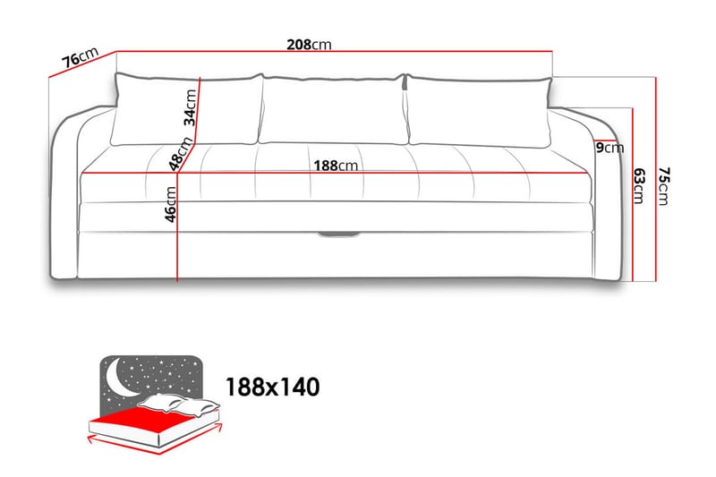 Rafal Sovesofa 208x76x75 cm - Møbler - Sofaer - Sovesofaer