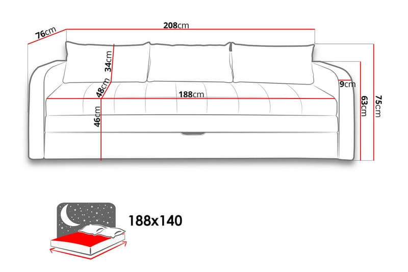 Rafal Sovesofa 208x76x75 cm - Sovesofaer - 3 seters sovesofa