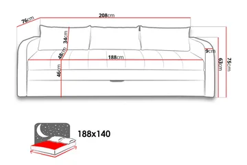 Rafal Sovesofa 208x76x75 cm - Møbler - Sofaer - Sovesofaer