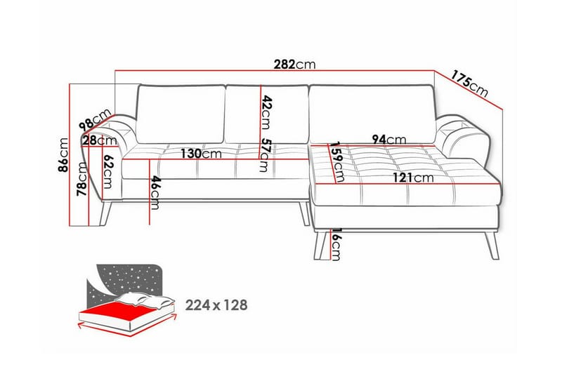 Rathkeale 3-seters Hjørnesovesofa - Rosa - Møbler - Sofaer - Sovesofaer
