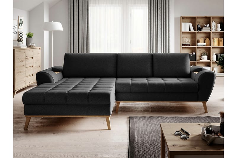 Rathkeale 3-seters Hjørnesovesofa - svart/tre - Møbler - Sofaer - Sovesofaer
