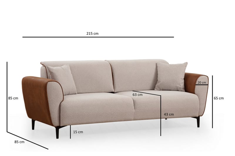 Rebelo 3-seter Sovesofa - Beige - Sovesofaer