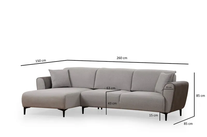 Rebelo 3-seters Venstrevendt L-formet Sovesofa 85x220 cm i Bouclé - Grå - Møbler - Sofaer - Sovesofaer