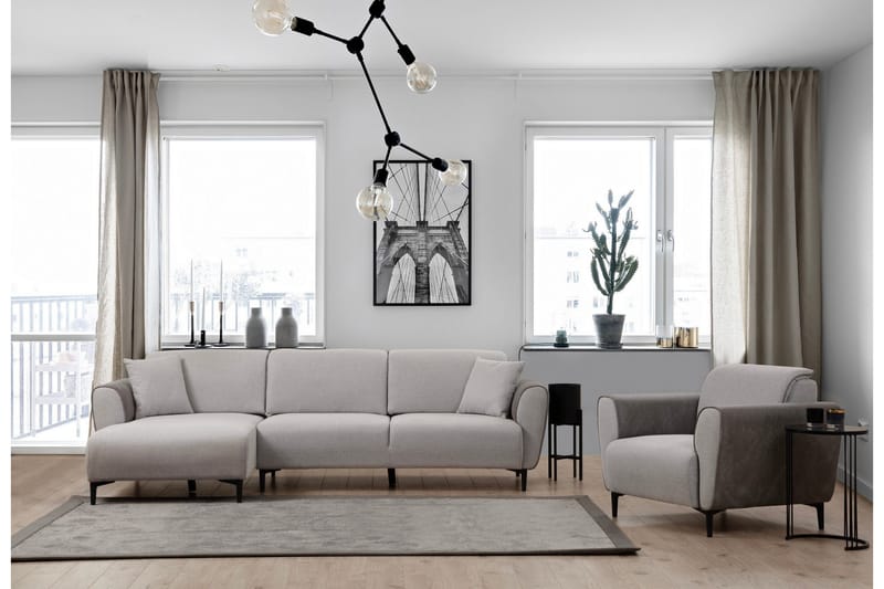 Rebelo 3-seters Venstrevendt L-formet Sovesofa 85x220 cm i Bouclé - Grå - Møbler - Sofaer - Sovesofaer
