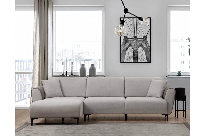 Rebelo 3-seters Venstrevendt L-formet Sovesofa 85x220 cm i Bouclé - Grå - Møbler - Sofaer - Sovesofaer