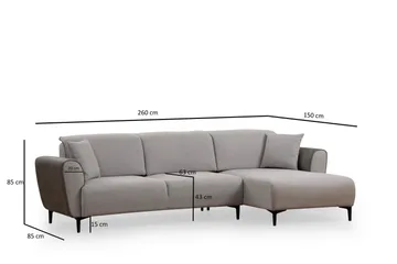 Rebelo Sovesofa med divan - Grå - Møbler - Sofaer - Sovesofaer