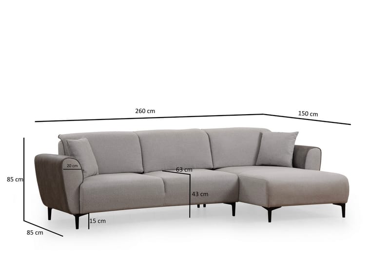 Rebelo Sovesofa med divan - Grå - Møbler - Sofaer - Sovesofaer