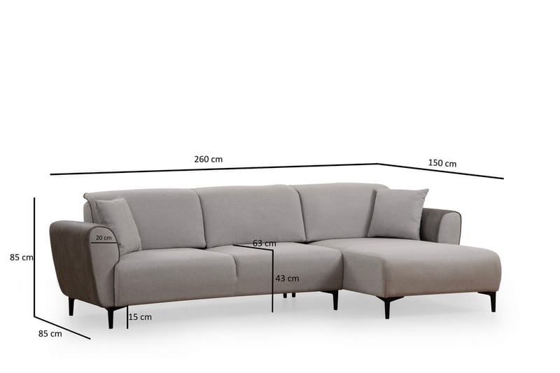 Rebelo Sovesofa med divan - Grå - Møbler - Sofaer - Sovesofaer