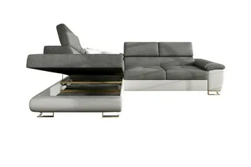 Reginia 3-seter Høyre Hjørnesovesofa 125x195 cm med Oppbevaring i Stoff - Grå - Møbler - Sofaer - Sovesofaer