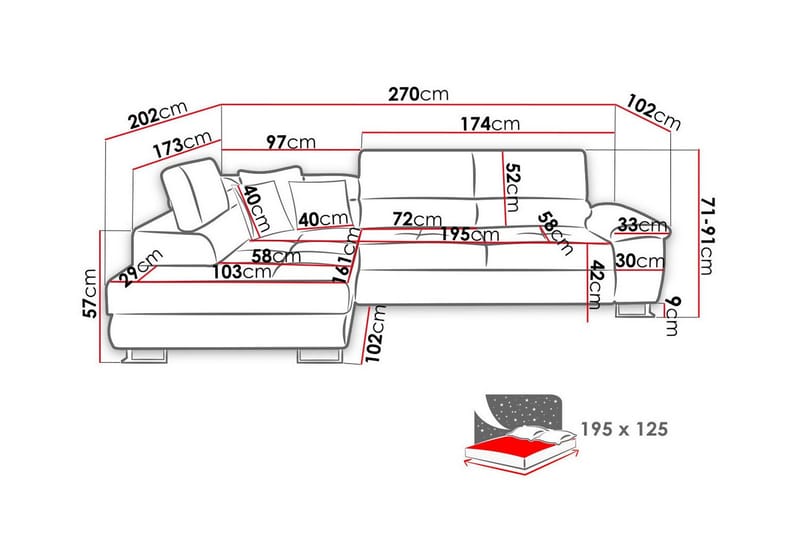 Reginia 3-seter Hjørnesovesofa 125x195 cm med Oppbevaring i Kordfløyel - Lys Beige - Møbler - Sofaer - Sovesofaer