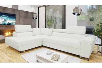 Reginia 3-seter Venstre Hjørnesovesofa 125x195 cm med Oppbevaring i Bouclé - Hvit - Møbler - Sofaer - Sovesofaer