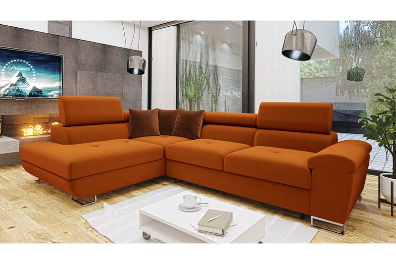 Reginia 3-seters Hjørnesovesofa - Mørk Oransje - Møbler - Sofaer - Sovesofaer