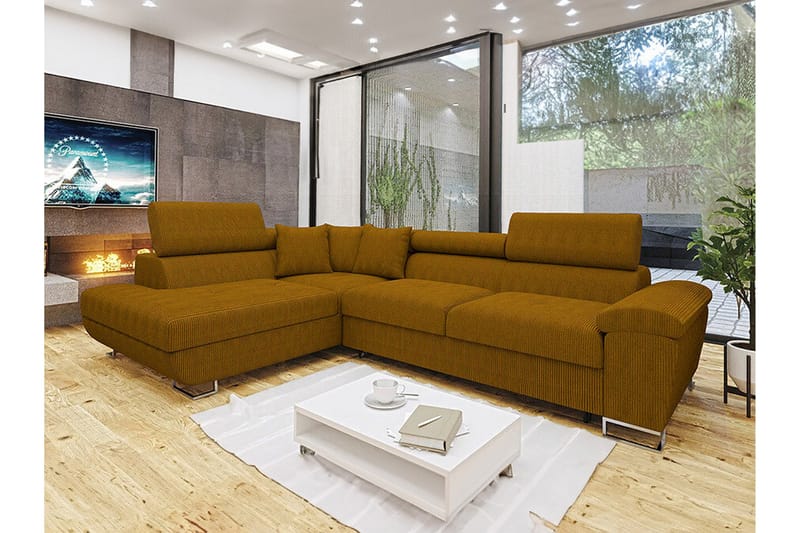 Reginia 3-seters Hjørnesovesofa - Mørkegul - Møbler - Sofaer - Sovesofaer