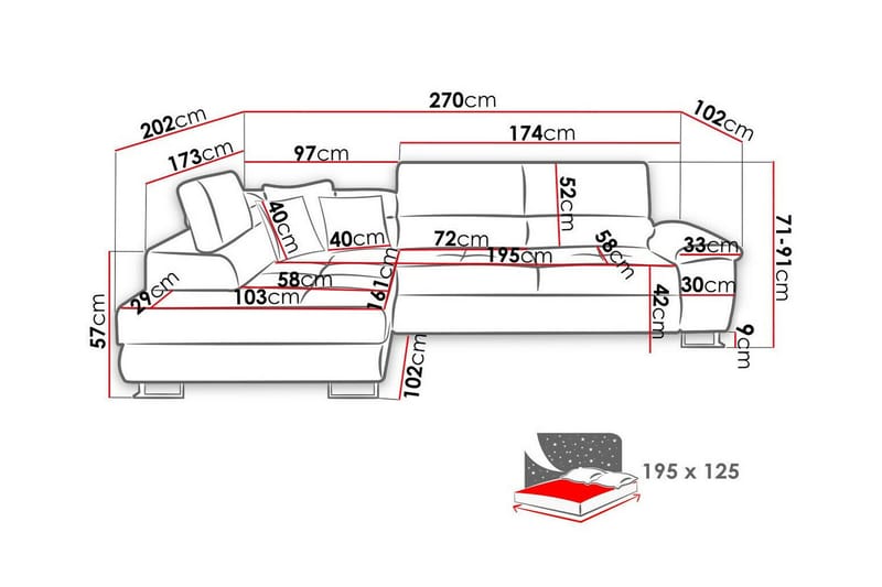 Reginia 3-seters Hjørnesovesofa - Møbler - Sofaer - Sovesofaer