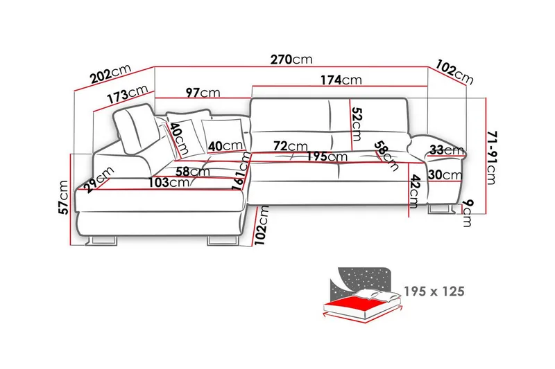 Reginia 3-seters Hjørnesovesofa - Møbler - Sofaer - Sovesofaer