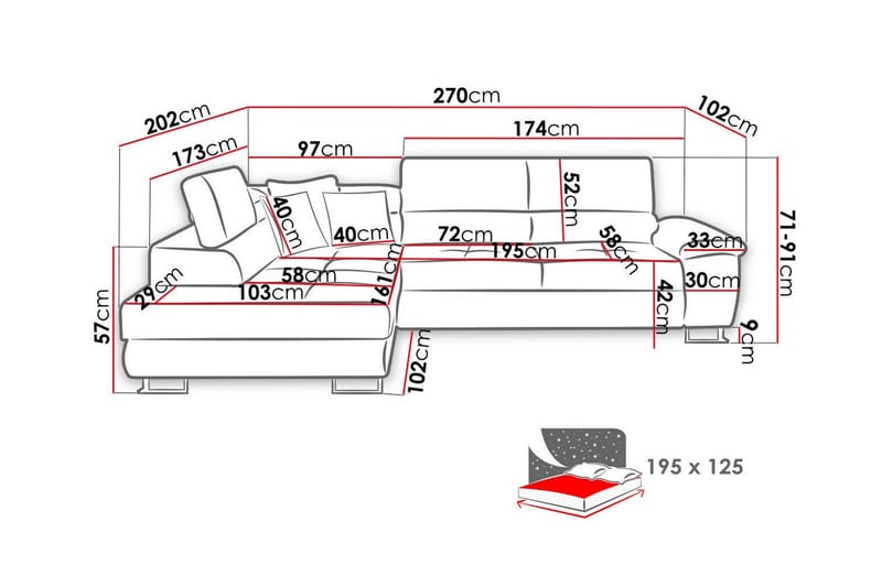 Reginia 3-seters Hjørnesovesofa - Møbler - Sofaer - Sovesofaer