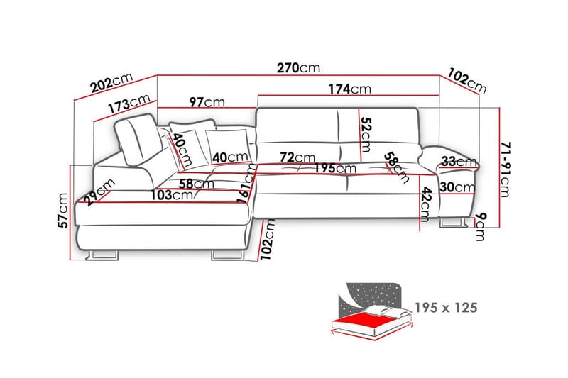 Reginia 3-seters Hjørnesovesofa - Møbler - Sofaer - Sovesofaer