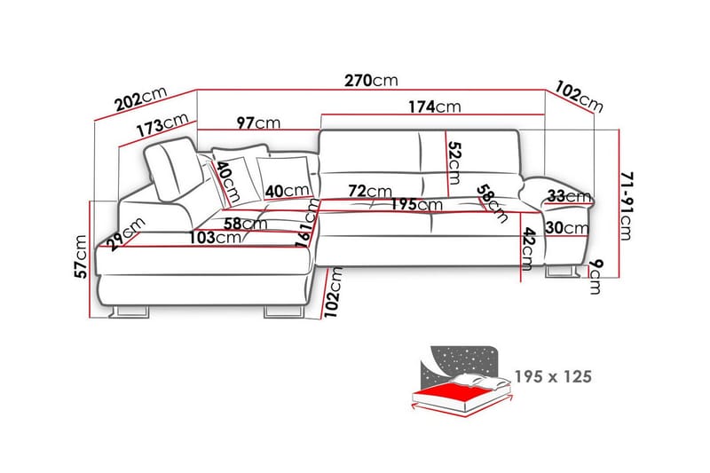 Reginia 3-seters Hjørnesovesofa - Møbler - Sofaer - Sovesofaer
