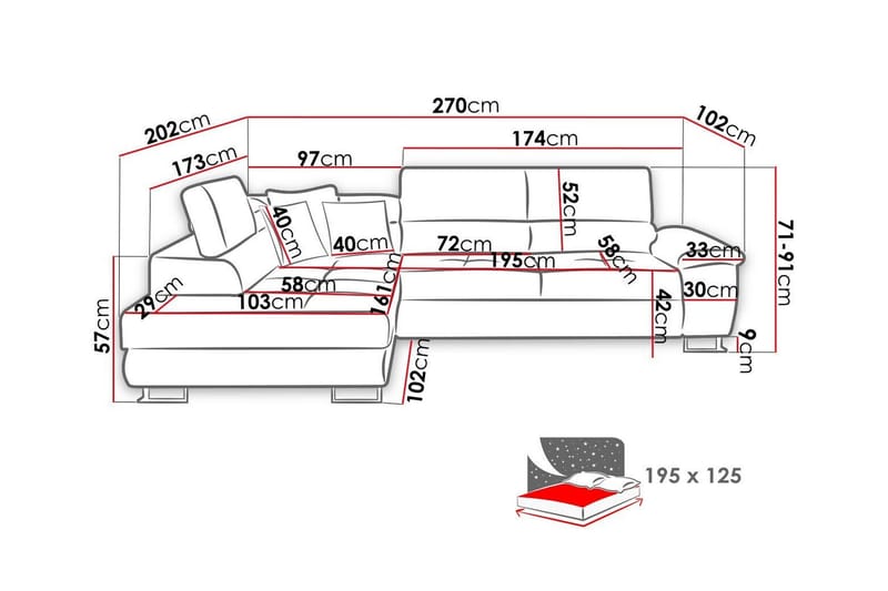 Reginia 3-seters Hjørnesovesofa - Møbler - Sofaer - Sovesofaer