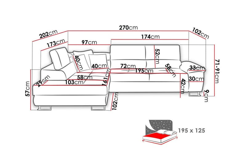 Reginia 3-seters Hjørnesovesofa - Møbler - Sofaer - Sovesofaer