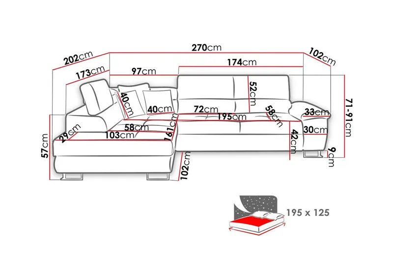 Reginia 3-seters Hjørnesovesofa - Møbler - Sofaer - Sovesofaer