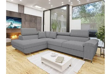 Reginia 3-seters Venstrevendt Hjørnesovesofa 125x195 cm med Oppbevaring - Grå - Møbler - Sofaer - Sovesofaer