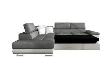 Reginia 3-seters Venstrevendt Hjørnesovesofa 125x195 cm med Oppbevaring - Grå - Møbler - Sofaer - Sovesofaer
